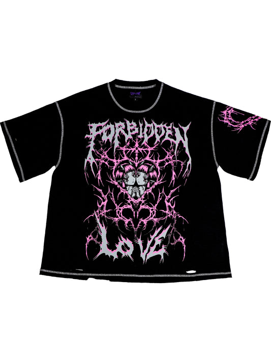 FORBIDDEN LOVE - Distressed Oversize Short Sleeve